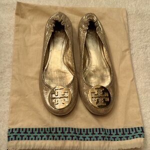 Tory Burch Ballet in gold glitter  size 10